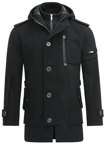 YOUTHUP Abrigo de Invierno Cálido Largo de Lana Gruesa Parka Trench Coat Caban Negro M