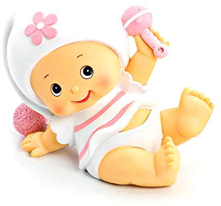 Muñeco para la tarta Niña bebé tonos rosa, con gorrito. Figura o muñecos para la tarta Bebé