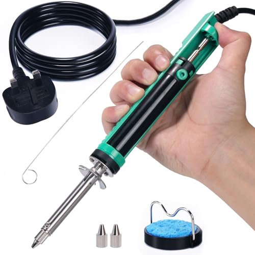 YIHUA 929D-V Electric Vacuum Desoldering Iron Soldering Iron Kit Solder Sucker Desoldering Pump with Shorter Charging Handle and Desoldering Nozzles 1.0mm 1.2mm for Through-Hole Desoldering(UK Plug)