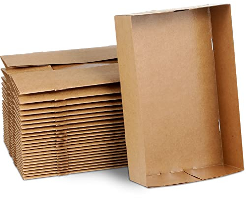 Chinco 100 Pieces Paperboard Kraft Food Trays 4 Corner Pop up Food Tray Disposable Foldable Cardboard Movie Night Snack Party Container Box for Holding Drink at Stadiums or Theaters (Brown)
