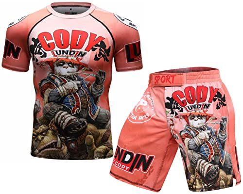 Cody Lundin Pantalones cortos de compresión de manga corta y tailandés para hombre Combate MMA Kick Boxing Shorts de entrenamiento deportivo traje para hombre, Estilo H, L