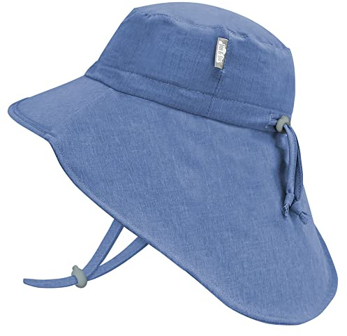 Jan & Jul Sombrero de Sol UV con Solapa en el Cuello niños (Talla: 6-12 Años, Azul con Ribete Azul)