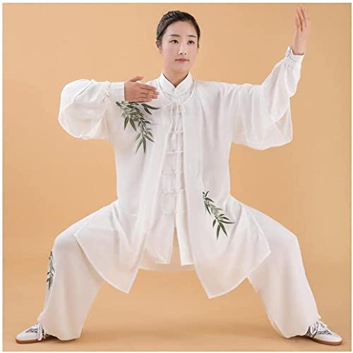 Tai Chi Traje Kung Fu Uniforme Chaqueta de rendimiento suave pantalones señora Kung Fu Wushu uniforme de artes marciales mujeres suave traje de Tai Chi ropa de ejercicio Oriental ( Color : White , Siz