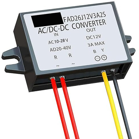 AC-DC Current Converter AC 12V (10-28V) to DC 12V, Reduces Voltage, IP68 Waterproof for Car Screen, Surveillance Camera (3A)