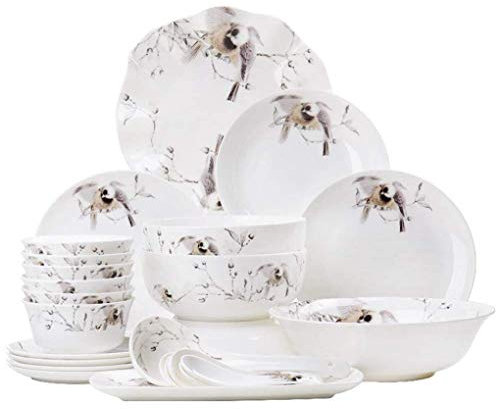 Dinnerware Set,28 Pieces Porcelain Dinnerware Set Hand-Painted Flowers and Birds Pattern Chinese Style Dinner Plate Suitable for 6 Persons