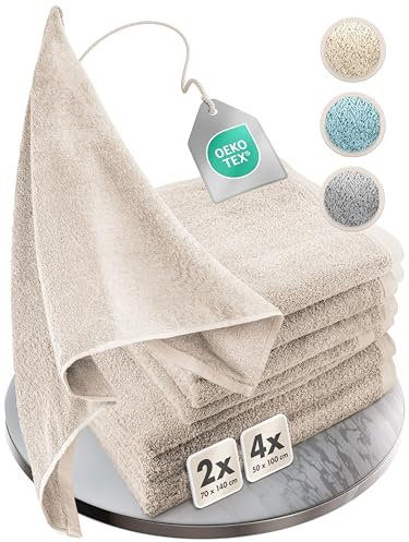 Homewell Handtücher Set - weich und saugstark, 100% Baumwolle, Oeko-Tex 100 Zertifiziert (2 Badetücher + 4 Handtücher, Beige)