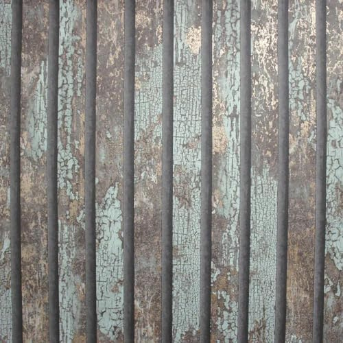 Carbon Oxidize Teal Wallpaper - Wood Panel Metallic Effect Rustic Worn Realistic - Textured Modern Feature Wall