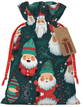 DURAGS Weihnachts-Cartoon-Weihnachtsmann-Geschenktasche mit Kordelzug, schicke Stoff-Geschenktüte für Weihnachten – ideal für jeden Anlass