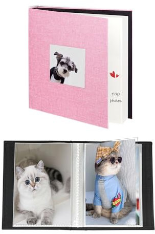 Miaikoe Fotoalbum 10x15 50 Taschen 2 Pakete, Slip in Top Loading Leinen Mini Album Buch hält 100 vertikale 10x15cm Fotos für Familie Hochzeit Baby Rosa
