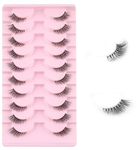 Kiusatig Mezze Ciglia Finte Naturali 10 Paia Half Lashes Cat Eye 3D Cancella Banda Trasparente Fake Eyelashes 3/4 Riutilizzabile Corner Lashes（H-10）