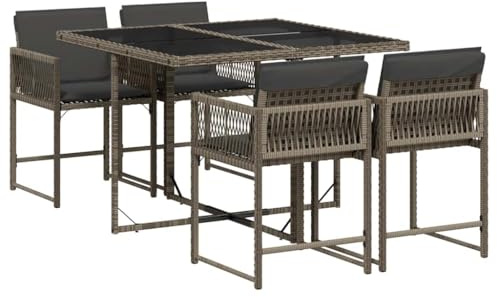 vidaXL Set Comedor de jardín 5 Piezas con Cojines ratán sintético Gris