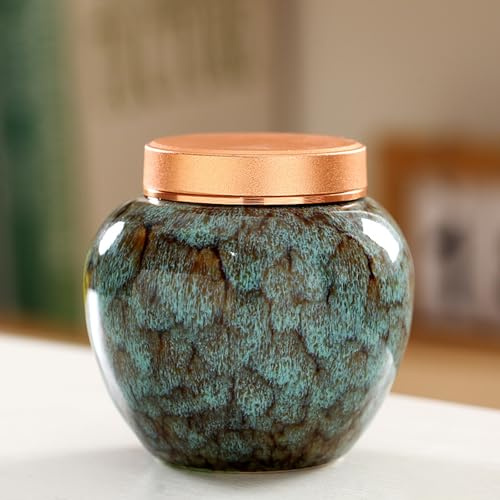 Keramisk teburk vintage kinesisk stil förvaringsburkar kaffebönor förvaringsburk te burkar burkar behållare traditionell te Caddy förseglade lock hem kök middag dekoration (grön)