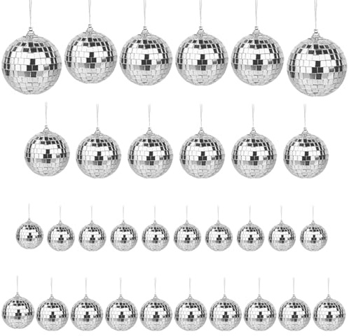MaehSab Spiegel-Discokugel, 5 Größen, reflektierende hängende Discokugel mit Seil, 70er-90er-Jahre-Party-Mini-Discokugeln, Ornamente für Hochzeitstortendekoration, silberfarbene Discokugel