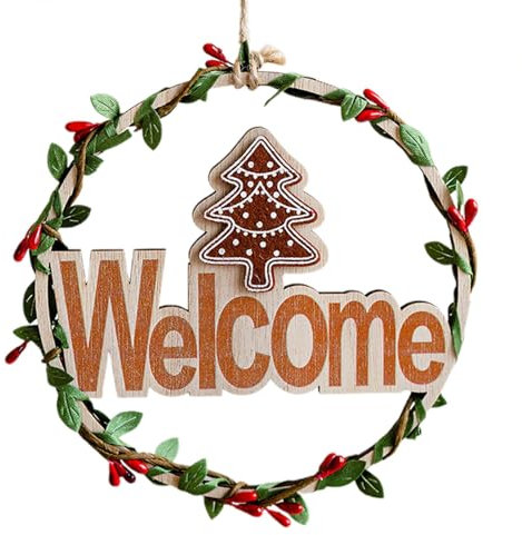 Weihnachtstürkranz,Weihnachtskranz - Handgeschnitzte Kranzdekorationen - Willkommens-Weihnachtstürschild, weihnachtliche Türdekoration für die Weihnachtsfeier