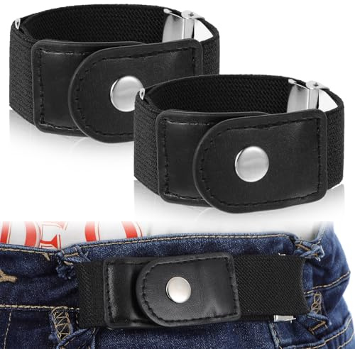 Ptwola 2 Stück Elastischer Gürtel Ohne Schnalle Stretch Gürtel Weich Verstellbar Seitlicher Taillenspanner Passform 3,8 cm Gürtelschlaufe Bequeme Unsichtbare für Damen, Herren, Jeans, Hosen