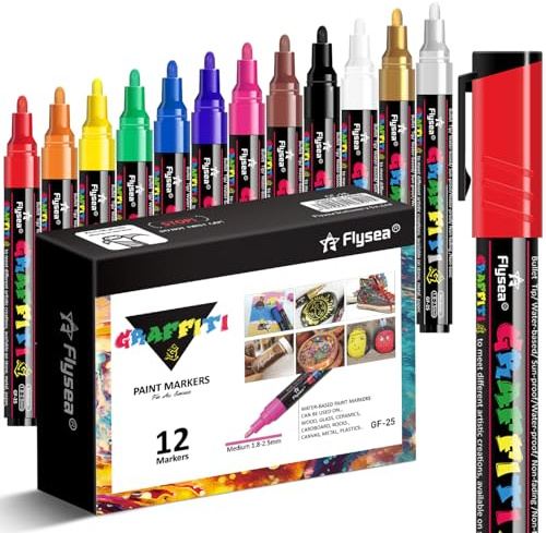 Alitastro 12 Colors Acrylic Paint Pens 2-3mm Waterproof Paint Markers | Medium Tip, Quick Dry Acrylic Marker Pens for Rock Painting, Glass, Wood, Stone, Canvas, Metal, Arts and Crafts for Adult