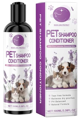 Shampoo und Conditioner für Hunde, Shampoo für Hunde, natürliches Lavendel-Shampoo, 100 ml, feuchtigkeitsspendendes desodorierendes Shampoo für Welpen, Haustierbedarf von P