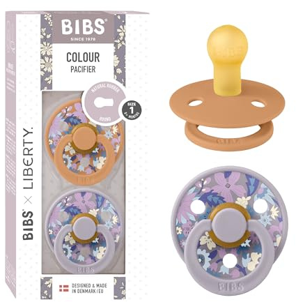 BIBS Liberty Dummies | 2 Colour Natural Rubber Latex Soothers | BPA Free Dummy | Round Nipple Pacifier | Designed & Made in Denmark | June Blossom Pumpkin Mix | Size 1 | 0+ Months