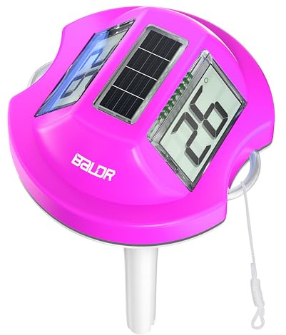 BALDR Solar-Powered Floating Pool Thermometer with Dual Large Anti-Glare Screens | IPX7 Waterproof Digital Temperature Gauge for Inground, Above Ground Pools, Spas & Ponds（Purple)