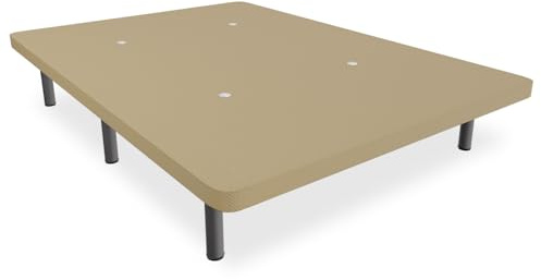 Duérmete Online - Base Tapizada 3D Transpirable con Estructura Estable y Bastidor Metálico Super Resistente + 6 Patas metálicas roscadas de 25cm, 150 x 200, Beige
