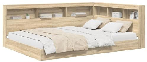 vidaXL Bücherregal-Bett Sonoma-Eiche 160 x 200 cm Holzwerkstoff, Schlafzimmer, moderner, robuster Bettgestell, rechteckige Aufbewahrungslösungen, stylisches Bücherregal