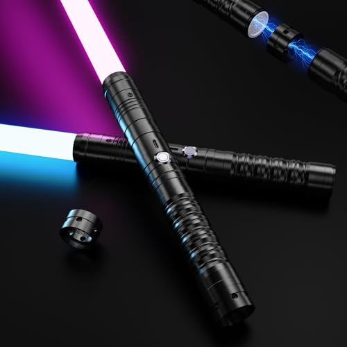 KYWLCO Lightsaber 2 Pack,RGB 15 Colors Metal Handle FX Light sabers,3 Sound Modes,Rechargeable Dueling Light saber for Children and Adults Cosplay Party (2 Pack Black)
