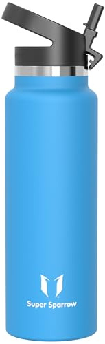 Sparrow Gourde Isotherme 500ml/750ml/1L/1.2L - Inox Gourdes avec Paille | Bouteille Isotherme avec Paille Gourde Inox , Anti-Fuite sans BPA, Chaud & Froid, Lave-Vaisselle, Sport, École ou Voyage