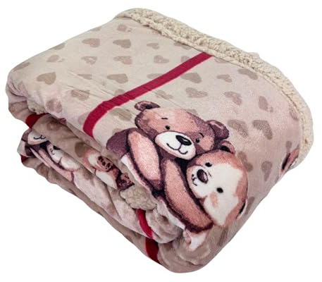 Tata Home Coperta Divano Plaid Coperta Morbida Plaid Divano in Morbido e Caldo Pile Invernale Peloso in Fantasia Misura 127x150 cm Dis. Orsetti Love Colore Beige