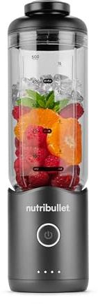 nutribullet Flex 590ml - Batidora Portátil para Smoothies con Tapa con Boquilla y Asa, Picadora, Tritura Hielo y Frutas Congeladas, USB-C, Vaso sin BPA, Fácil de Limpiar, Gris Grafito (NBP013GM)