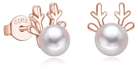 Zecimi Ohrstecker Silber 925, 925 Sterling Silber Elch Weihnachtsohrringe | 10mm Klein Schneeflocke Weihnachten Ohrstecker für Damen Mädchen, Perlen Ohrringe mit Zirkon, Hypoallergen Weihnachtsschmuck