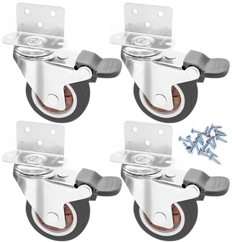 Bponyen 50mm ruote per mobili pesanti con 4 freno, ruote piastra di montaggio a l ruotes in gomma, rotelle per mobili silenziose girevoli a 360 gradi, delicato sui pavimenti, per supporti per fiori