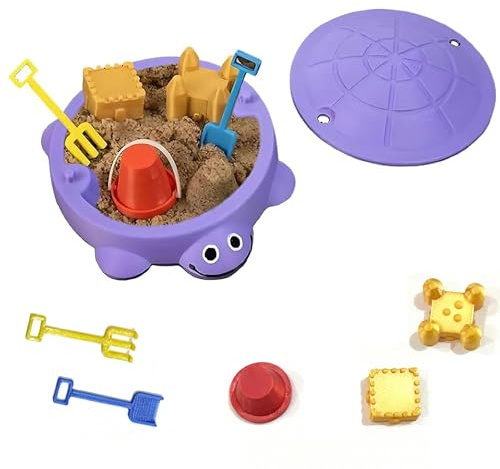 Mini Turtle Sandbox with Lid for Desk, Portable Sand Toy with Molds Mini Tools, Minis Zen Garden Kit, Desktop Decor Accessories for Home and Office, Stress Relief Novelty Gift for Kid Adult (Purple)