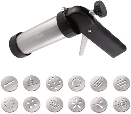 Dr. Oetker Profi Gebäckpresse aus Edelstahl – Inkl. 12 Formscheiben für kreatives Spritzgebäck, Spülmaschinengeeignet, Schwarz/Silber