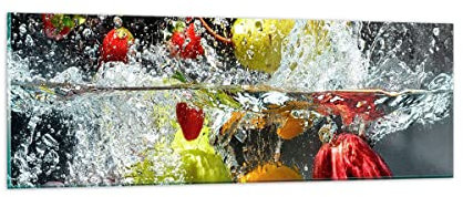 Panorama Bilder auf Glas Früchte Wasser Spritzer Essen Glasbild 90x30cm Wandbilder Dekoration Wohnzimmer Schlafzimmer Küche Klein Wanddeko Bild im Glas Wand Kunstdruck Art Modern GAB90x30-2972