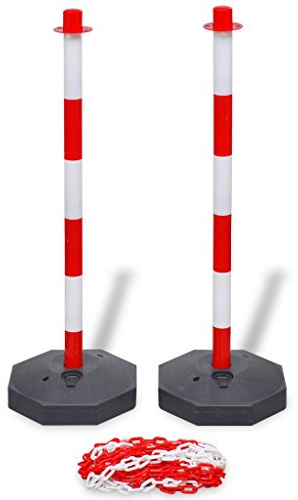 Festnight Chain Barriers Post Reflective Parking Post Set with 10m Plastic Chain