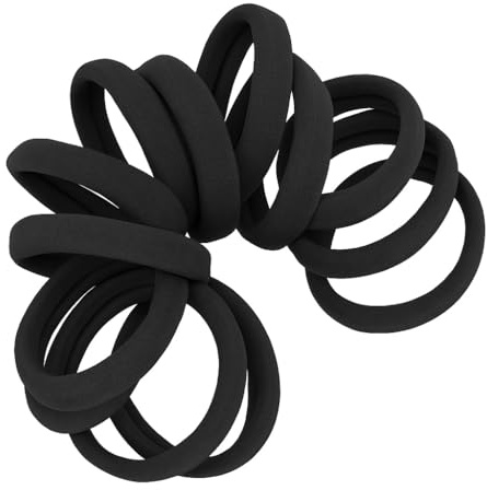 Cyndibands Seamless Hair Ties - Black - Gentle Hair Ties No Damage, Standard Size 1.5 Inch, Soft and Stretchy Nylon Fabric Ponytail Holders - 12 Count