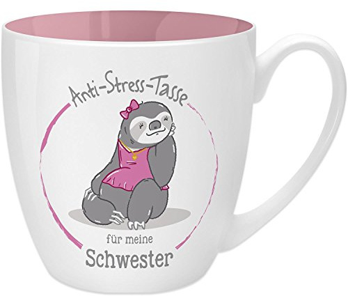 GRUSS & CO 45507 - Tazza anti-stress per la sorella, 45 cl, idea regalo, in porcellana New Bone Cina, 9,5 cm, colore: rosa