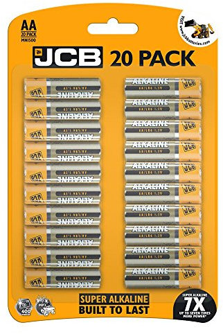 JCB AA Batteries 20 Pack - Super Alkaline Up to 7x Longer Power Life. Disposable Household Batteries AA/Double