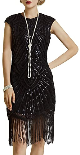 BABEYOND Damen Kleid voller Pailletten 20er Stil Runder Ausschnitt Inspiriert von Great Gatsby Kostüm Kleid