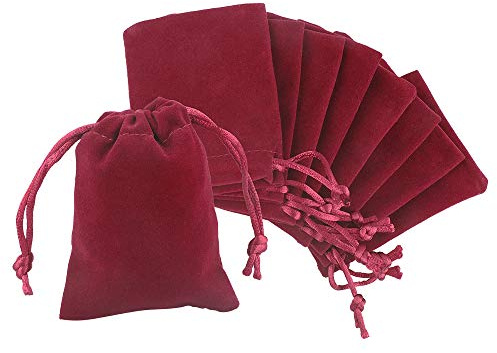 G2PLUS Wine Red Velvet Jewellery Pouches, 7x9CM Velvet Drawstring Bags for Jewellery, 20PCS Small Soft Gift Bags with Drawstrings for Wedding, Party, Valentine's Day, Anniversary