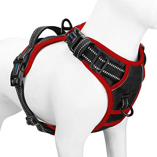 PHOEPET 2019 Hund Brustgeschirr, reflektierend, verstellbar, mit Trainingsgriff, 2 Metall-Leinenhaken, 3 Schnappschnallen, 4 Schiebeschnallen (XS, Schwarz) | Mit Trainingsgriff, 2 Metall-Leinenhaken, 3 Schnappschnallen, 4 Schiebeschnallen (XS, Schwarz)