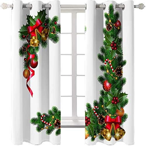 Daesar Tende 2 Pannelli, Tende Vetro Oscuranti 137x160CM Tenda Soggiorno Moderno Campana Albero di Natale Tenda per Vetro Finestra Bianco Verde Rosso Poliestere