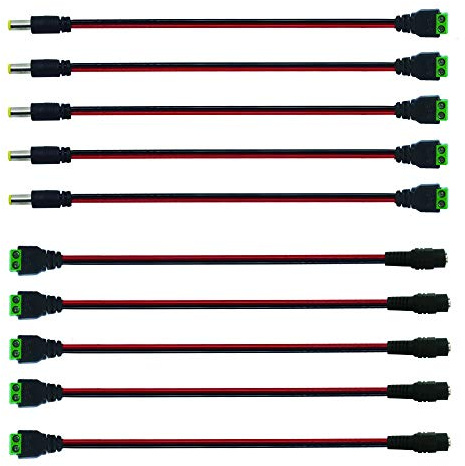 senvenelec Connettore CC 5,5 x 2,1 mm, kit spina e presa a 2 pin, cavo di prolunga, adattatore per connettore di alimentazione presa 12V CC, per telecamera CCTV, audio, strisce LED. (10 Pcs)