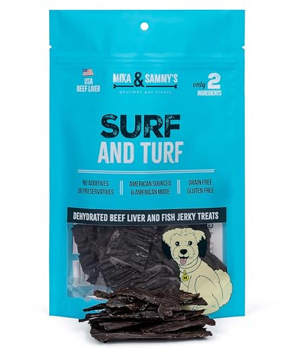 Mika & Sammy's Gourmet Beef Liver & Mackeral Jerky Dog Treats Made in The USA. (Surf & Turf 5 oz)