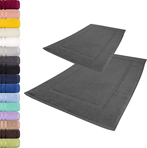 Lavea® 2er Set Badematte 50x80 cm – Waschbare Badematten aus 100% Baumwolle, Frottierserie Elena, 800 g/m², extra saugstark und strapazierfähig – ideal für Badezimmer und Dusche – Anthrazit