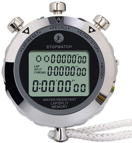 JUNSD Digital Stopwatch, Metal Stop Watch 10 Lap Memory Stopwatch Timer, Water Resistant Stopwatch for Sports, Competitions, Games