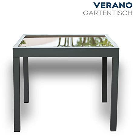 Home Deluxe - Gartentisch ausziehbar - Verano - ca. 90 (180) x 90 x 75 cm - inkl. 4 Stühlen, Gestell Aluminium, Tischplatte Glas,inkl. Zubehör I Gartenmöbel Ausziehtisch Balkonset