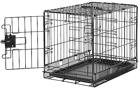 Amazon Basics Zusammenklappbarer Hundekäfig aus Metalldraht mit Bodenschale, Einzeltür, schwarz, L 56 x B 33 x H 40 cm