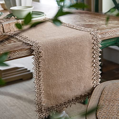 Ricemru Jute Tischläufer mit Geflochten Jute Borte Tischläufer Rustikal Landhaus Vintage Natur Läufer Tischband Boho Rustic Tischdekoration für Hochzeit Festival-Ereignis,30x120