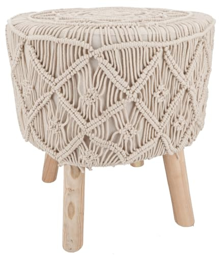Makramee Hocker, gepolstert mit Holzfüßen, handgeflochten, Modell 2 | Stabiler Baumwollfaden, dekorativ, Boho-Stil, ideal für Wohnräume